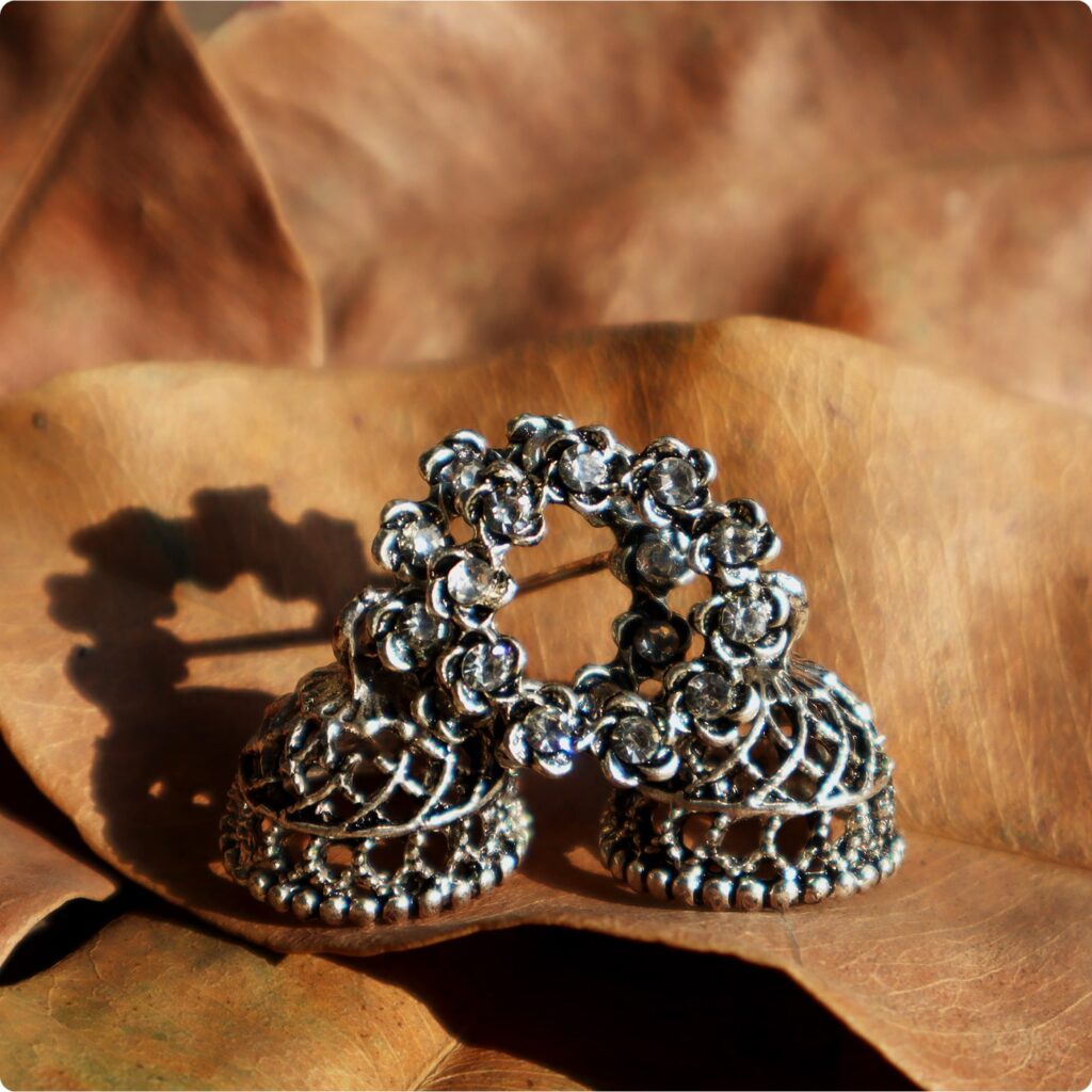 Timeless Silver Floral Jhumka Earrings